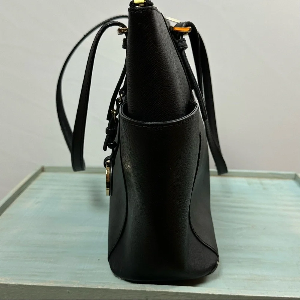 MICHAEL KORS faux leather top zip Charlotte bag in black